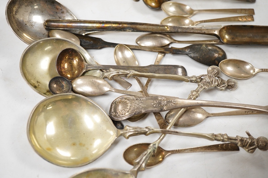 Sundry silver, consisting of - a pair of George V sauce boats, S. Blanckensee & Sons Ltd, Birmingham, 1936, a George III marrow scoop, Peter & Ann Bateman, London, 1793, a Victorian Scottish Kings pattern sauce ladle, te